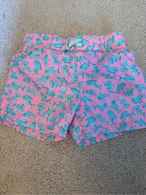 Cat & Jack Pink Swim Trunks with Teal Shark Print